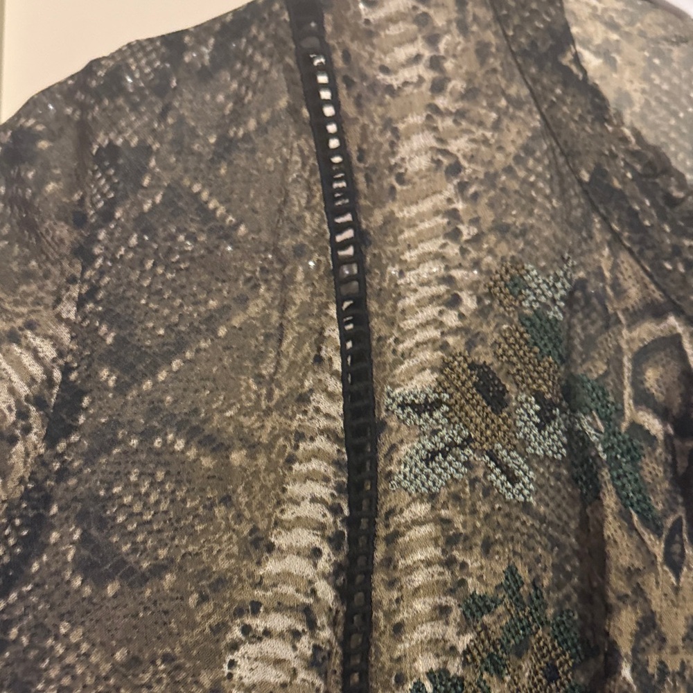 EUC Zara Olive Python Print Open Front Embroidere… - image 7